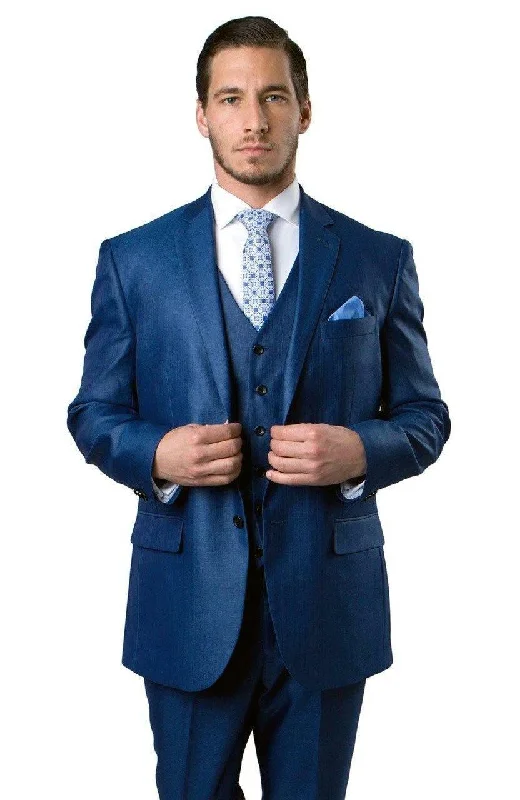 TAZIO COLLECTION-STEEL BLUE TEXTURED 3 PIECE SUIT