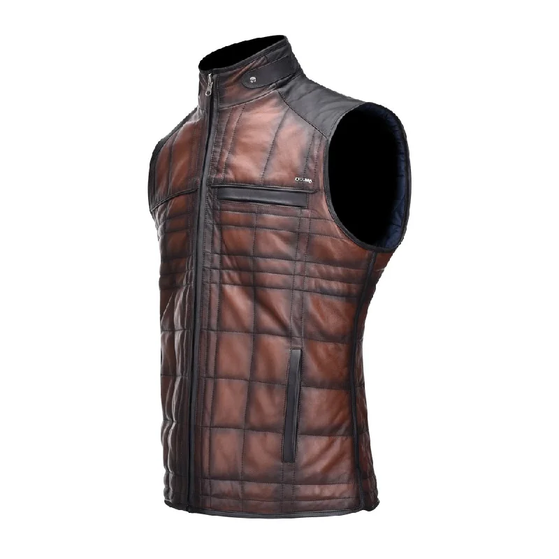 H256COB - Cuadra brown casual fashion lambskin leather reversible vest for men