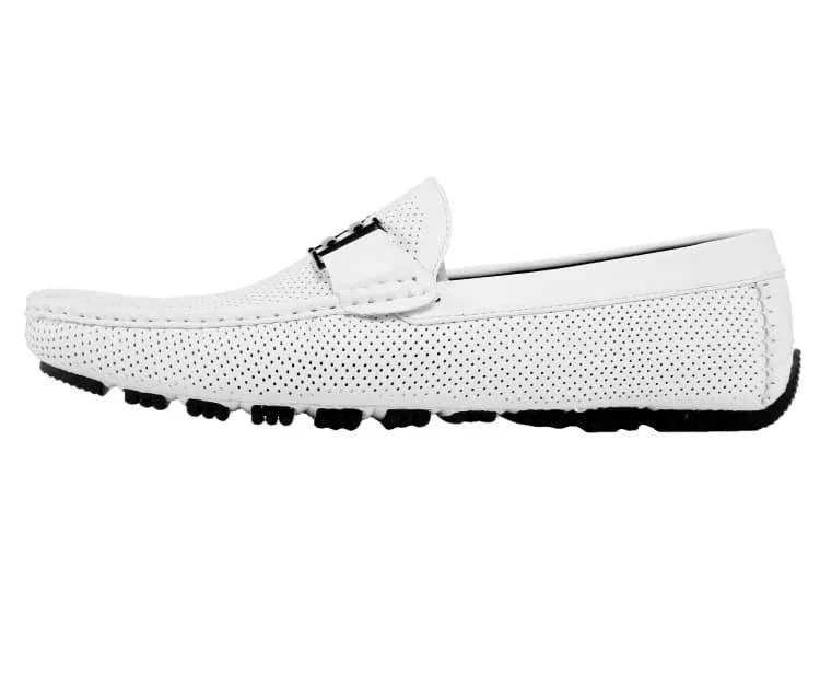 Men's White Perforated Smooth Driving  Moccasin/Loafers Shoes