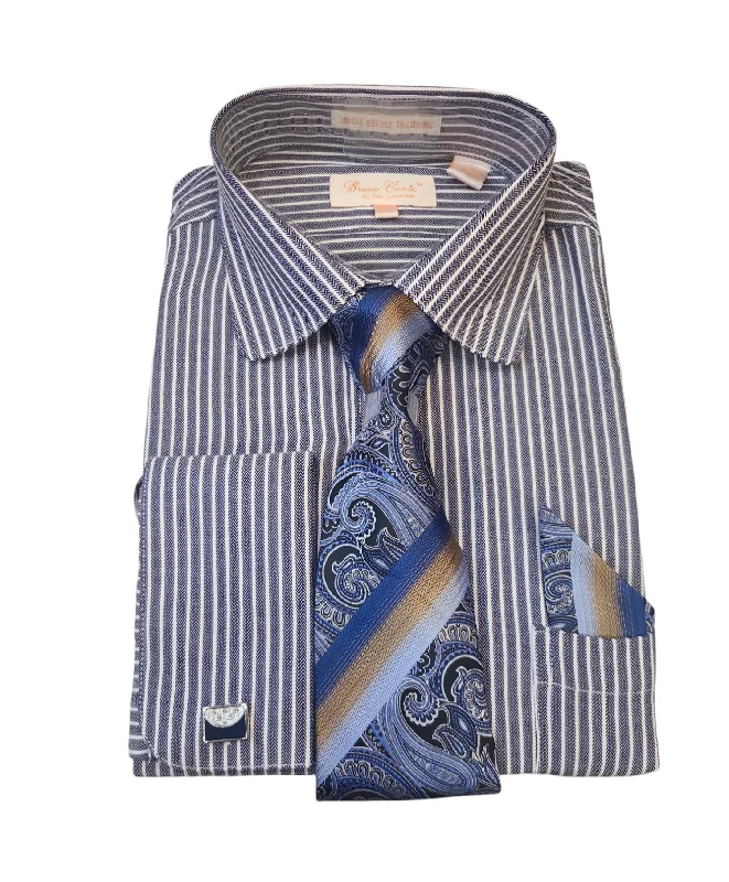 Bruno Conte French Cuff Dress Shirt With Tie Set Combo