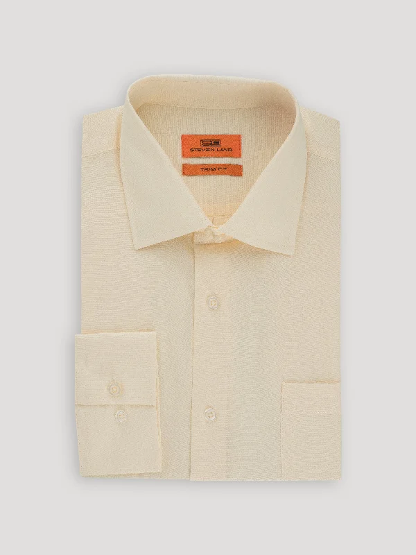 Poplin Dress Shirt | Trim Fit | Button Cuff | 100% Cotton | Color Cream