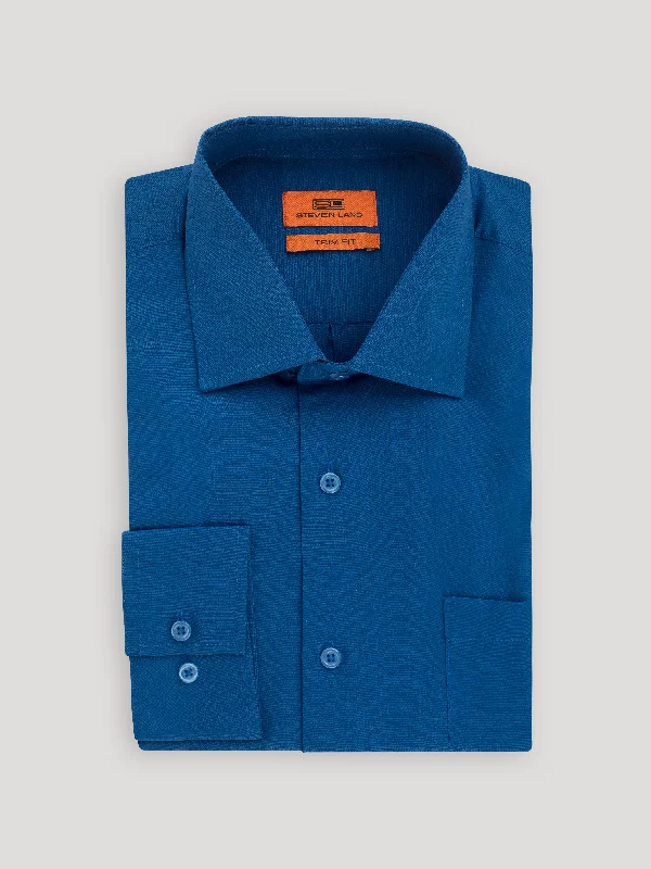 Poplin Dress Shirt | Trim Fit | Button Cuff | 100% Cotton | Color F.Blue