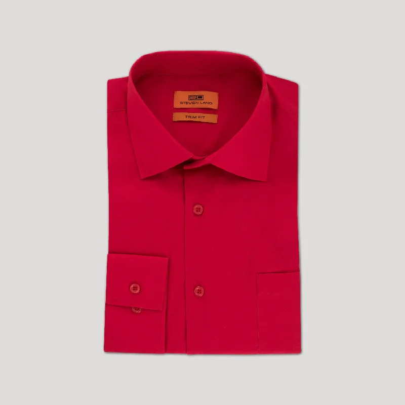 Poplin Dress Shirt | Trim Fit | Button Cuff | 100% Cotton | Color Red