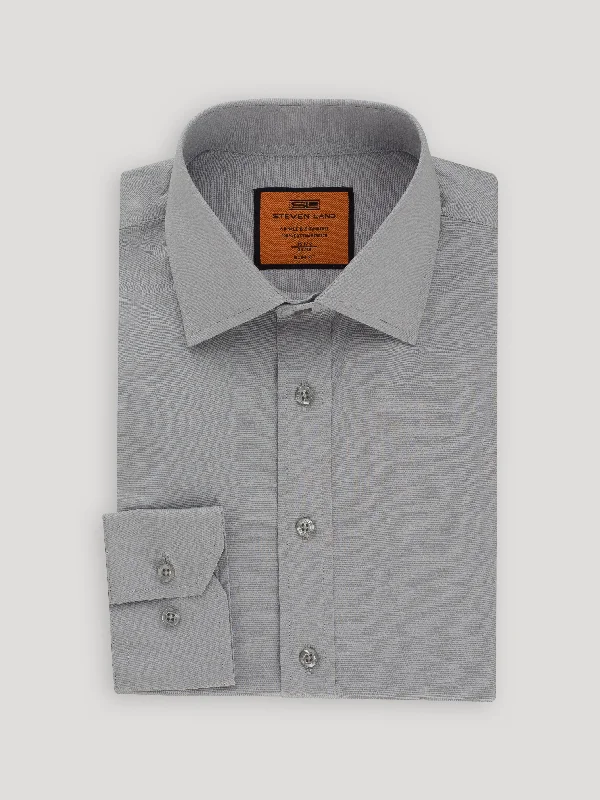 Poplin Dress Shirt | Trim Fit | Button Cuff | 100% Cotton | Color Silver