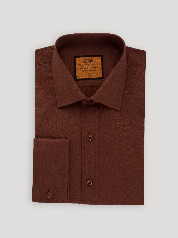 Poplin Dress Shirt | French Cuff | 100% Cotton | Brown