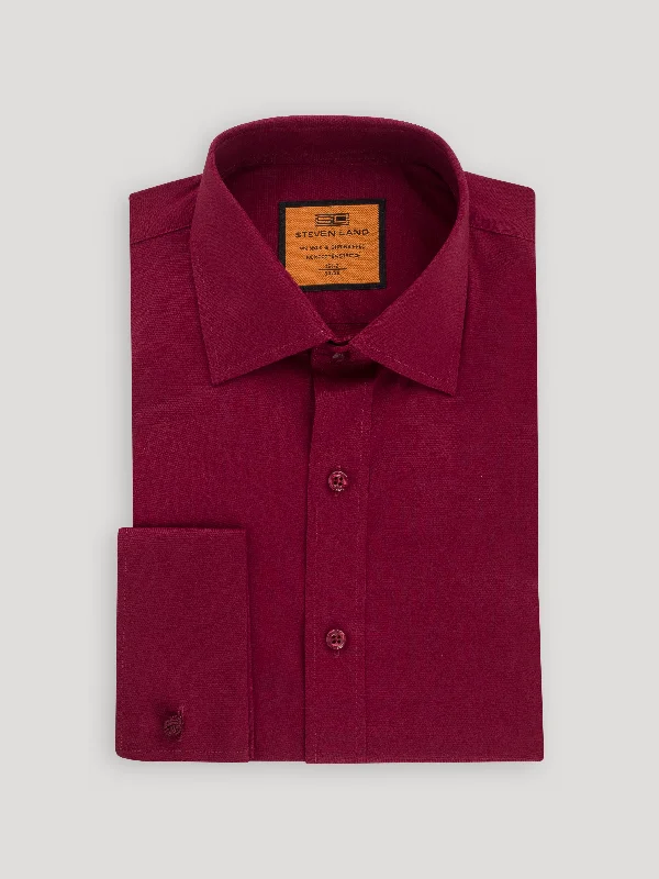 Poplin Dress Shirt | French Cuff | 100% Cotton | Burgundy