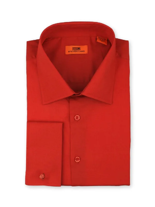 Steven Land Poplin Dress Shirt | French Cuff | 100% Cotton | Red