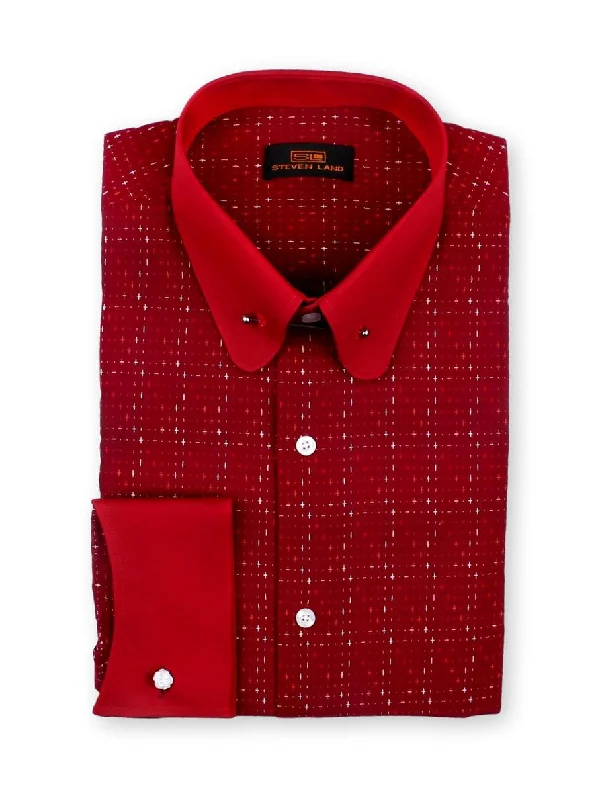 Club Collar Bar Textured Dress Shirt for Men | Burgundy | Woven Jacquard