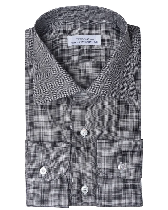 Black and White Windowpane Plaid Cotton Sportshirt