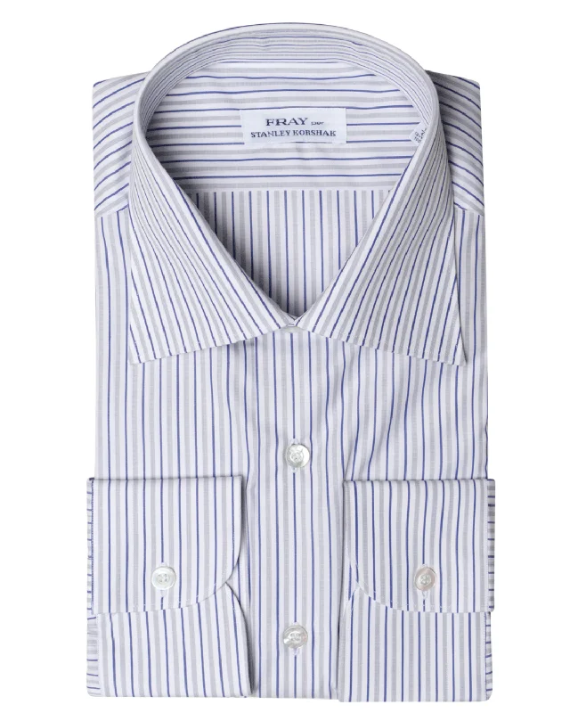 White and Blue Multi Stripe Byron Cotton Dress Shirt