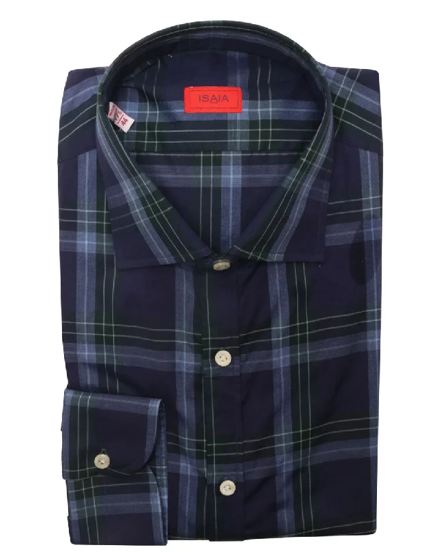 Blue and Green Cotton Plaid Sportshirt