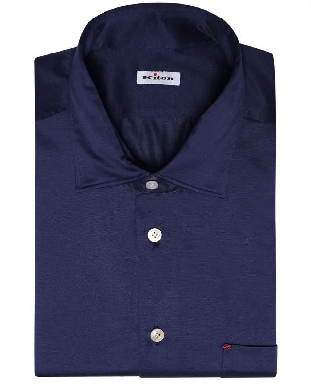 Navy Full Button Cotton Knit Sportshirt