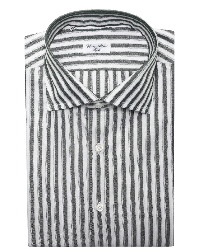 Deep Sage and White Striped Cotton Sportshirt