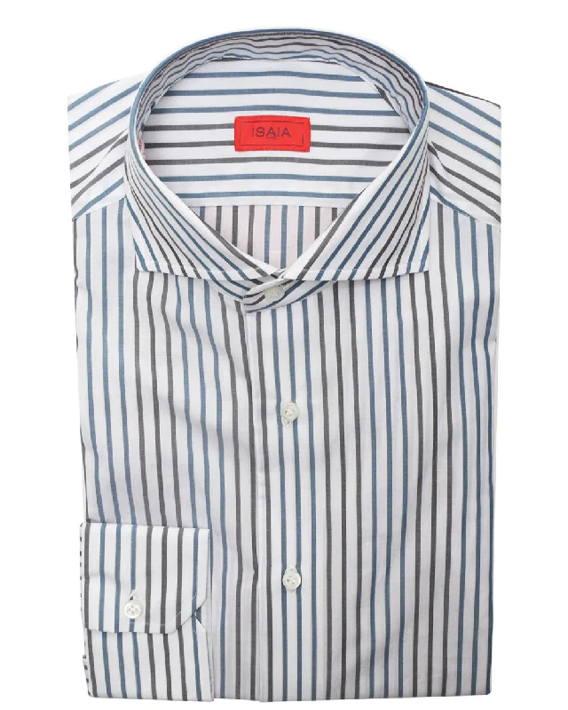 Blue and Grey Striped Cotton Sportshirt