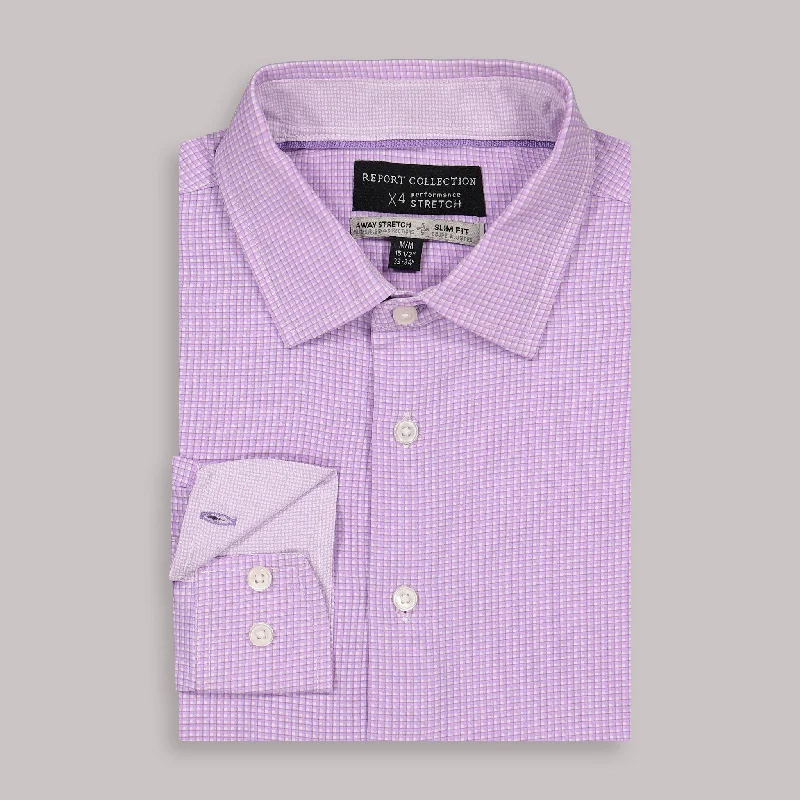 Long Sleeve 4-Way Dress Shirt with Check Print in Lavender