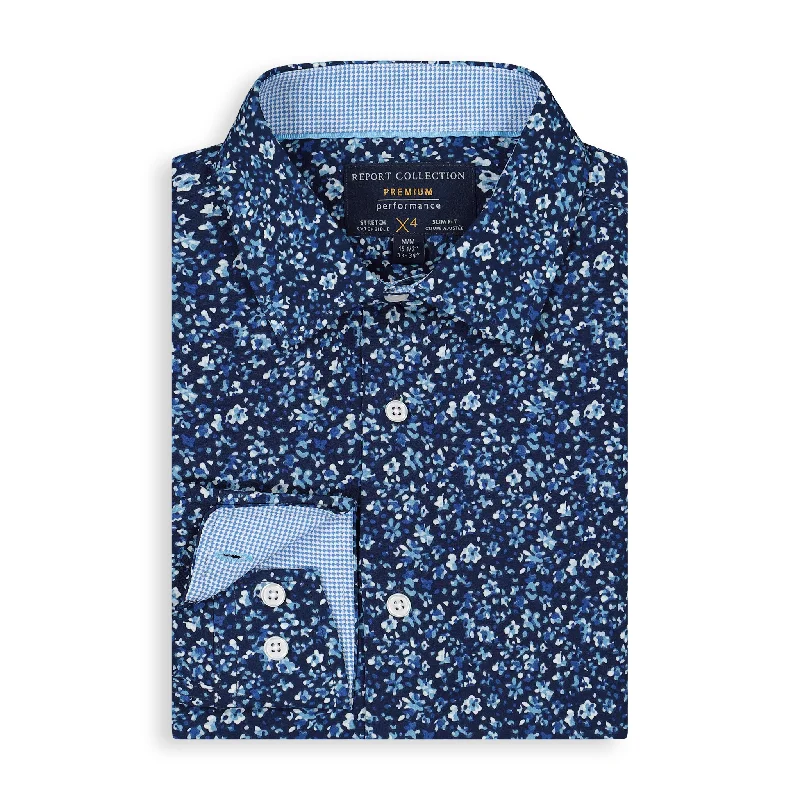 Navy Floral Performance Shirt