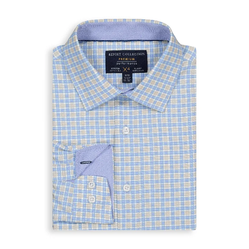 Light Blue Plaid Performance Shirt