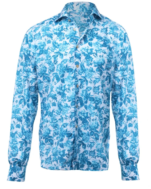 Turquoise Floral Print Sportshirt