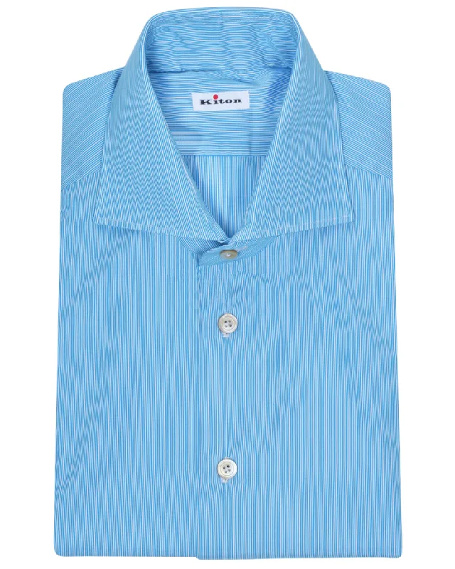 Turquoise and White Micro Stripe Cotton Sportshirt