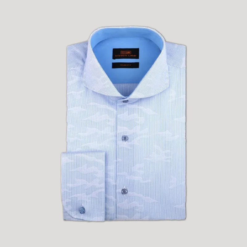 Cloud Stripe Dress Shirt for Men | Light Blue | Textured Jacquard Clouds