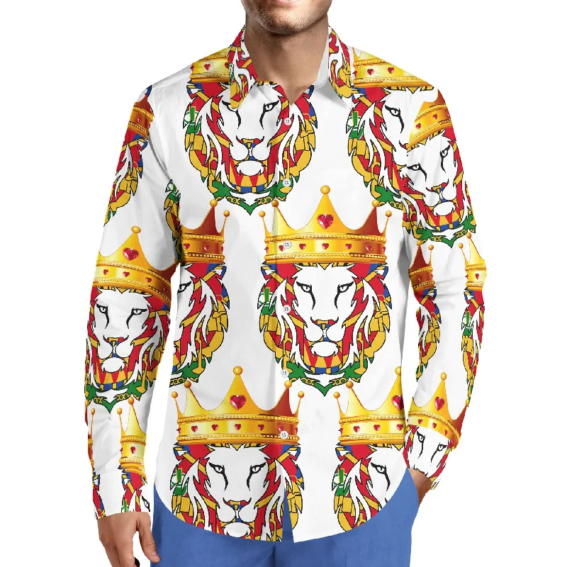 TMMG LUXURY HAITI FLAG INSPIRED KING LION DRESS SHIRT