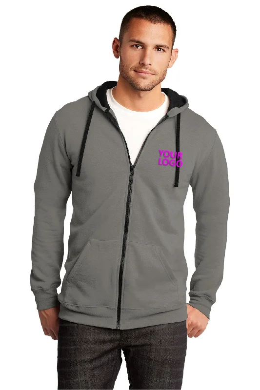 District Young Mens Concert Full-Zip Hoodies, Grey