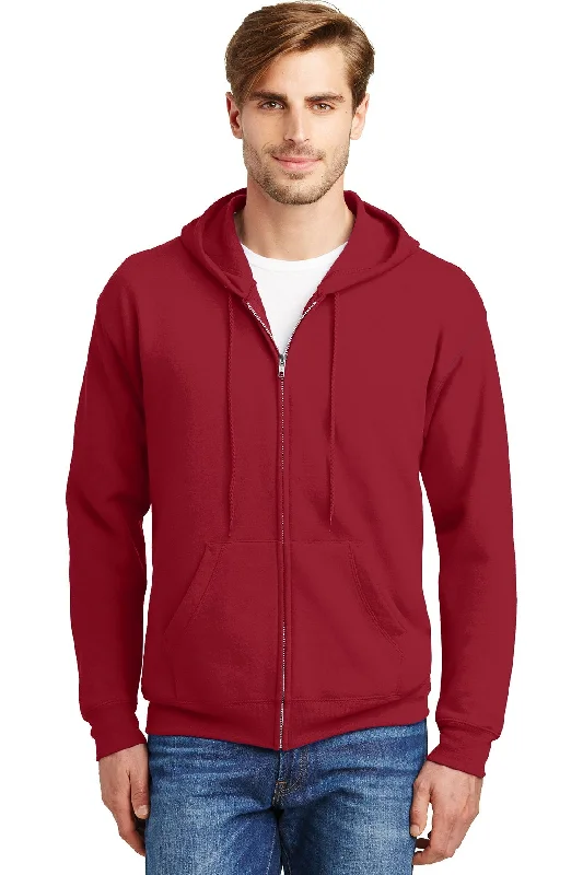 Hanes Ecosmart Full Zip Hooded Sweatshirt P180 Deep Red