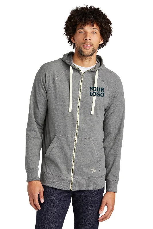 New Era Sueded Cotton Custom Zip Hoodies, Shadow Grey Heather