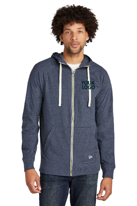 New Era Sueded Cotton Custom Zip Hoodies, True Navy Heather