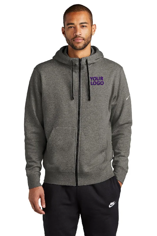 Nike Club Fleece Custom Zip Hoodies, Charcoal Heather