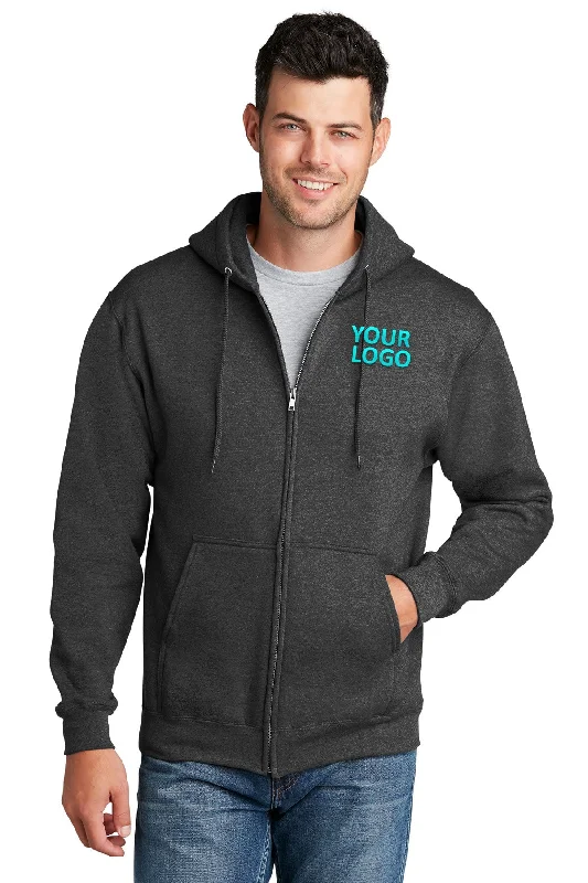 Port & Company Core Fleece Custom Zip Hoodies, Dark Heather Grey