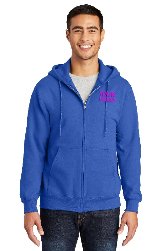 Port & Company Essential Fleece Branded Zip Hoodies, Royal