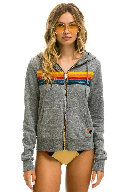 5 STRIPE HOODIE - HEATHER GREY