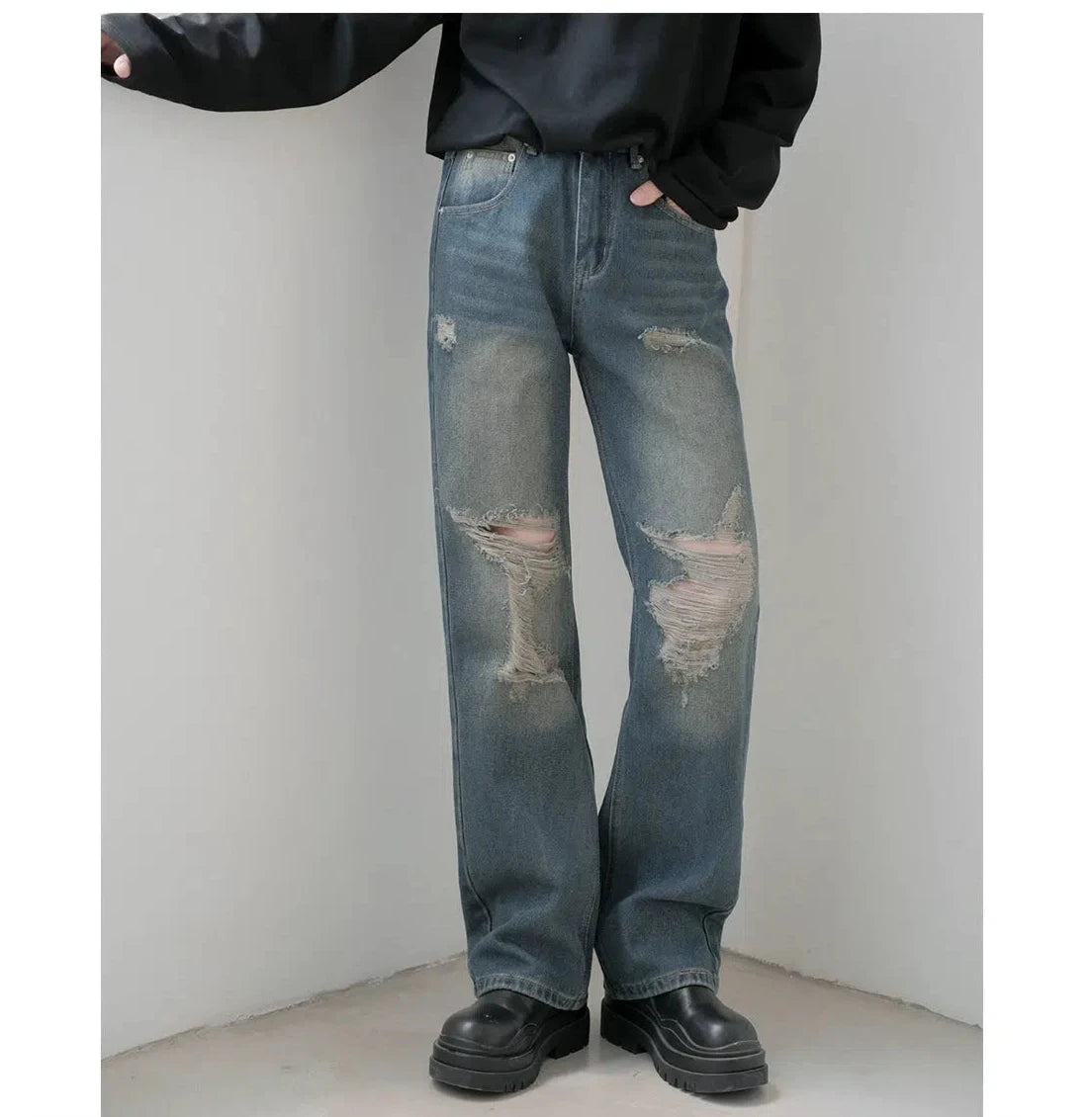 Distressed Wide-Leg Jeans