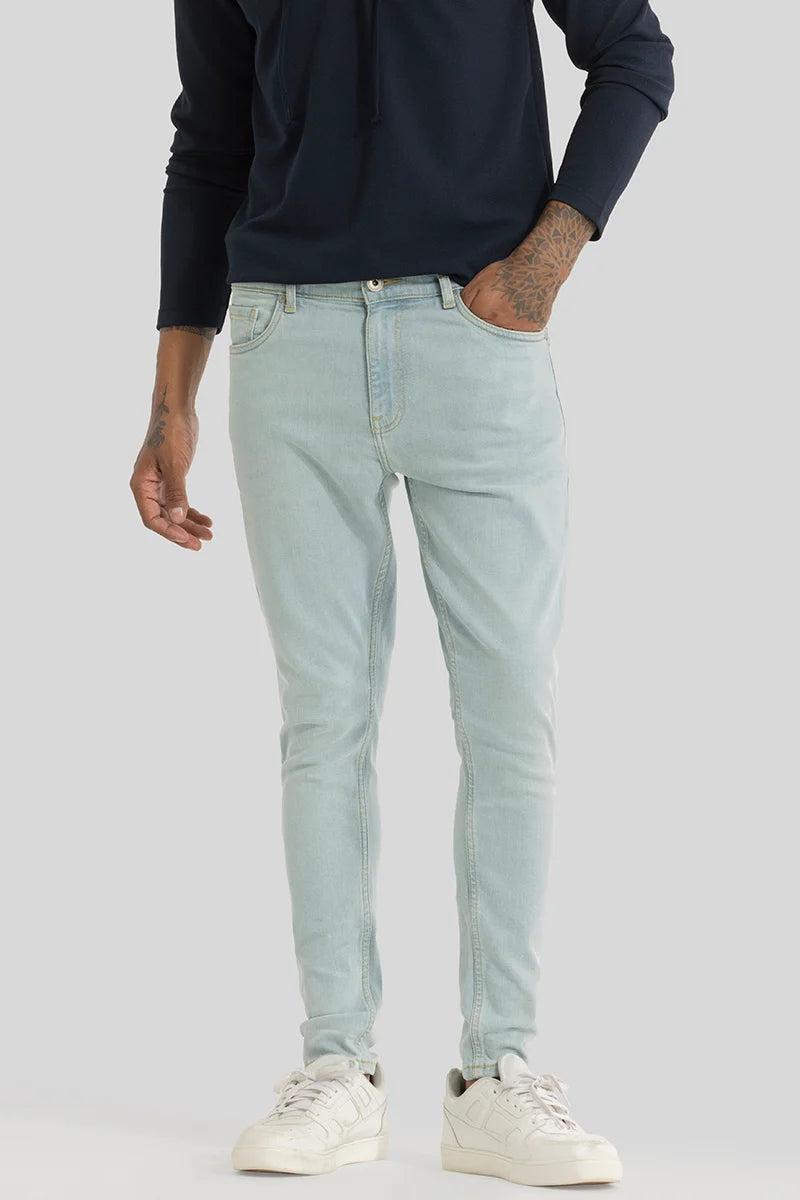 Electric Light Blue Plain Skinny Fit Jeans