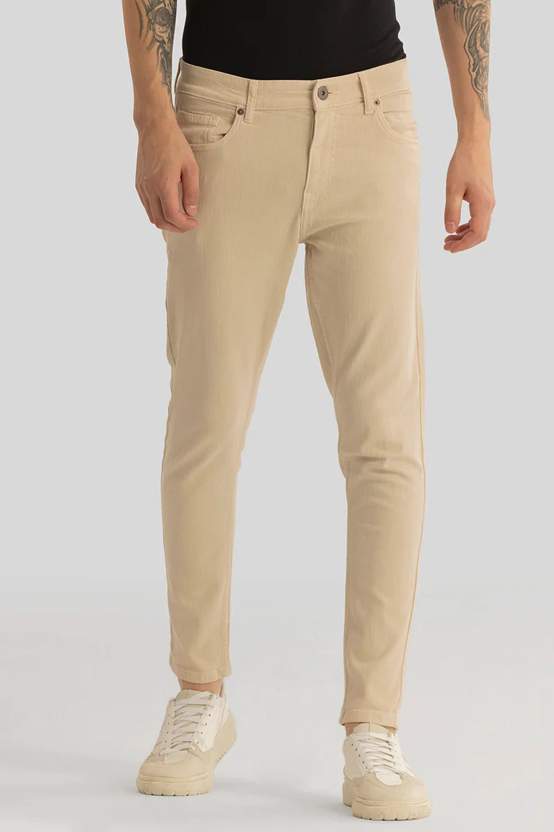 Quantum Cream Plain Skinny Fit Jeans