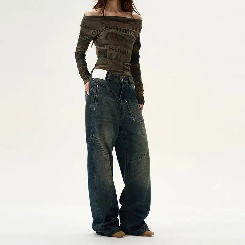 Retro Deconstructed Design Straight Jeans