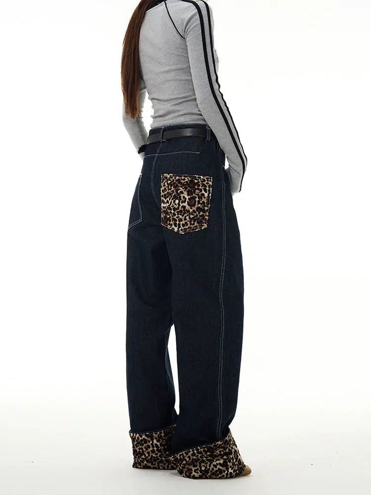 Retro Leopard Print Straight-leg Jeans