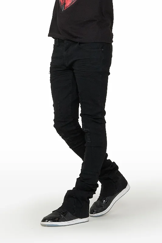 Hollis Black Super Stacked Flare Jean