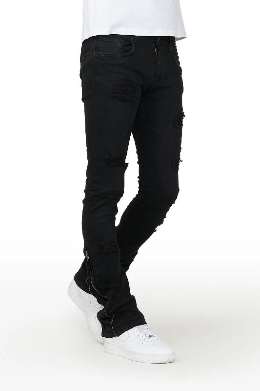 Ezio Black Stacked Flare Jean