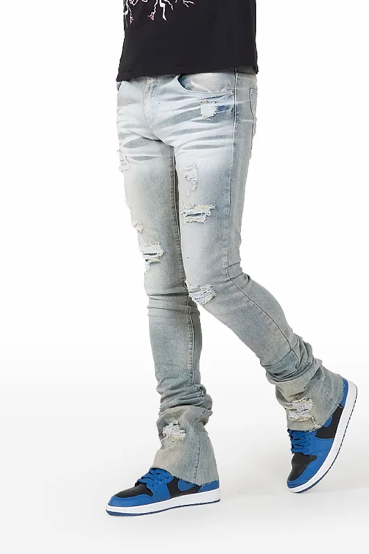 Taylin Vintage Blue Super Stacked Flare Jean