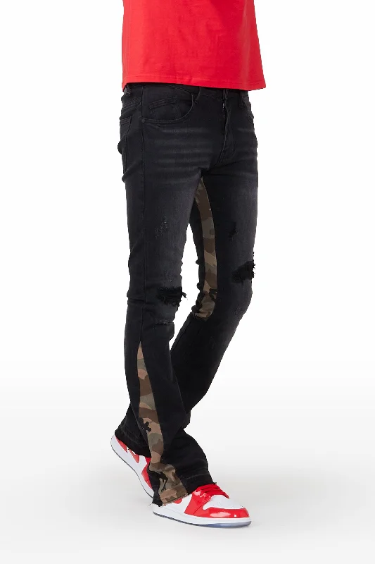 Marlon Black Stacked Flare Jean