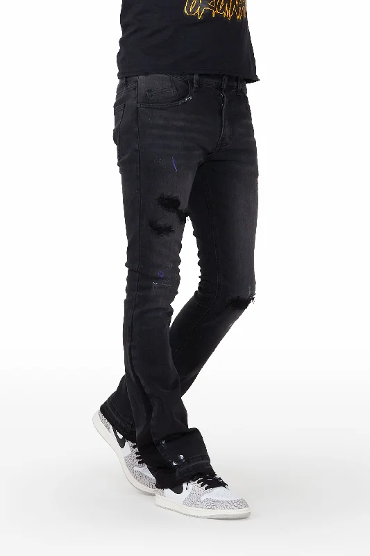 Yael Black Stacked Flare Jean