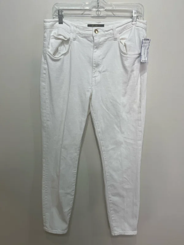 St John Size 10 White Cotton Denim Mid Rise Slim Fit Zip Fly 5 Pocket Jeans