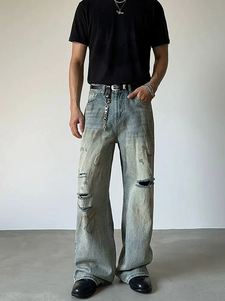 Vintage Distressed Wide-Leg Jeans