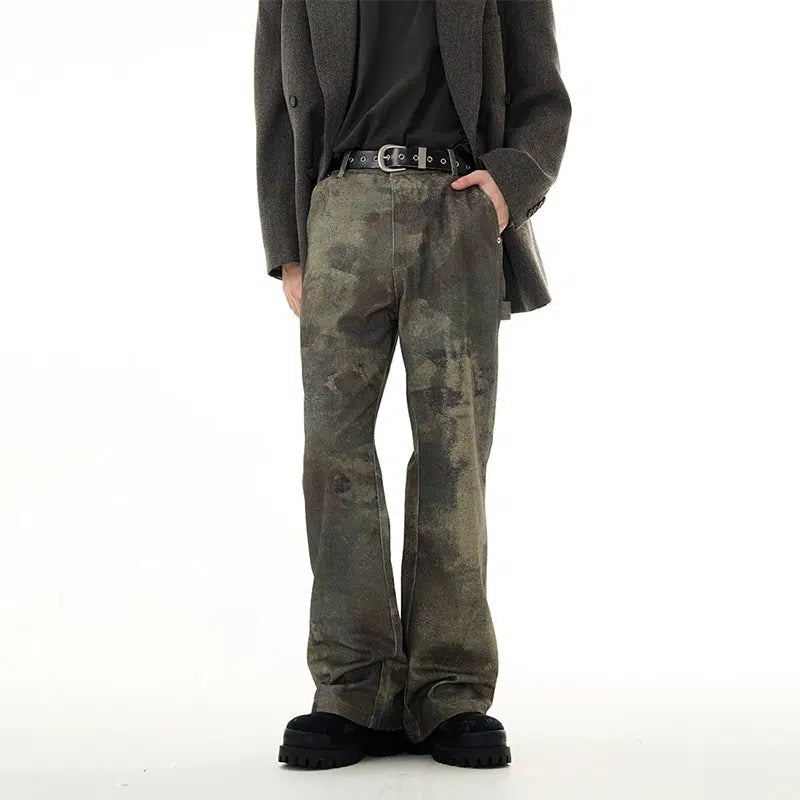 Washed Distressed Camouflage Jeans