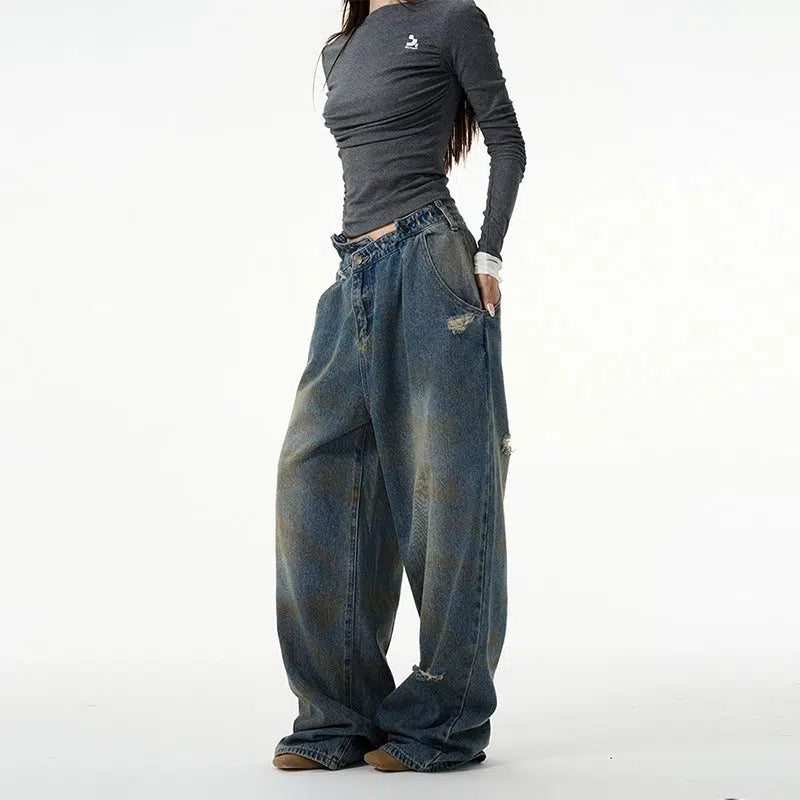 Wide-leg Ink-splashed Jeans