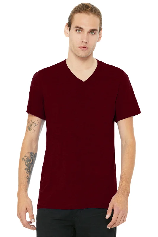 Bella + Canvas Mens CVC Short Sleeve V-Neck T-Shirt - Heather Cardinal Red