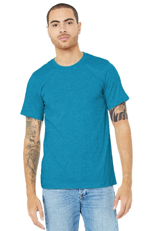 Bella + Canvas Mens Heather CVC Short Sleeve Crewneck T-Shirt - Heather Aqua Blue