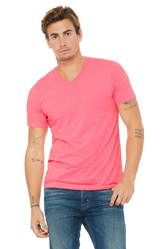 Bella + Canvas Mens Jersey Short Sleeve V-Neck T-Shirt - Neon Pink